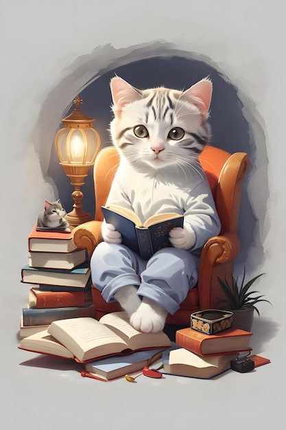 Picture a cat cozily nestled in a reading book Tshirt design