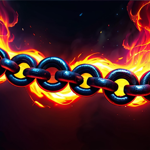 a picture of a chain with flames and a firework background