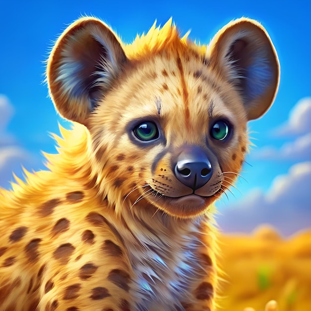 a picture of a cheetah with a blue background with a sky background