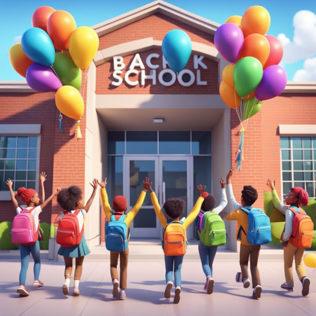 a picture of children holding balloons that say back to school