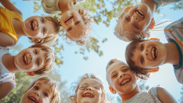 Photo the picture of children playing together surrounding as group of friends aig53