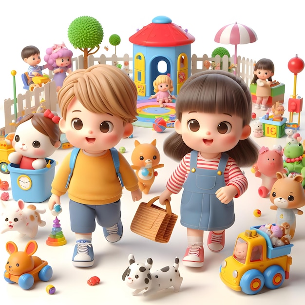 a picture of children and a toy cat