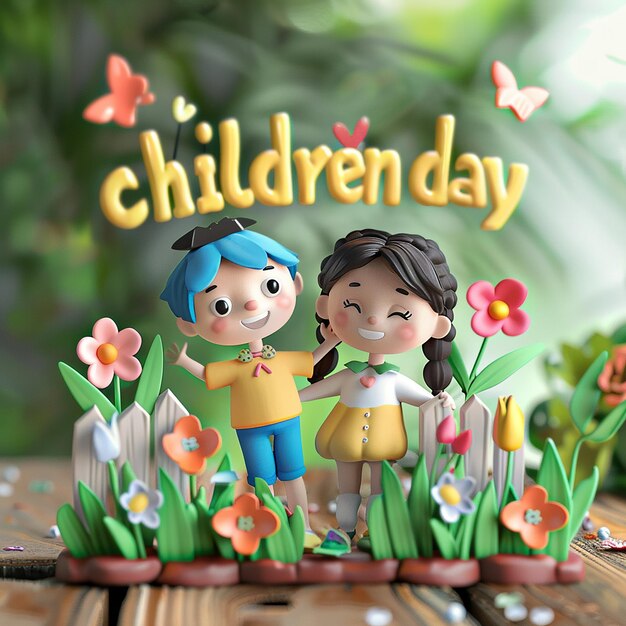 a picture of childrens day day with flowers and butterflies