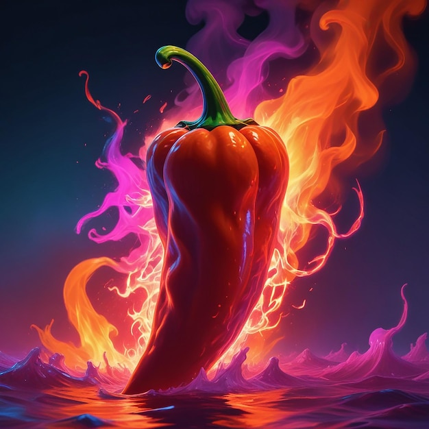 a picture of a chili pepper with flames and a fire