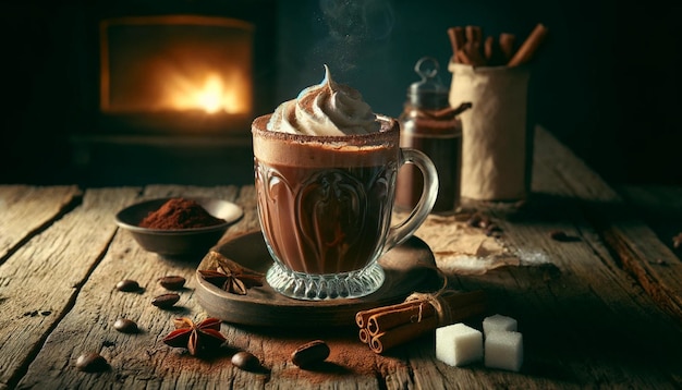 picture of a chocolate shake against a wooden backdrop