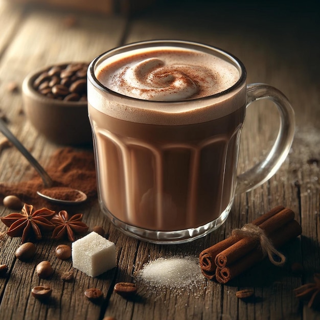 picture of a chocolate shake against a wooden backdrop