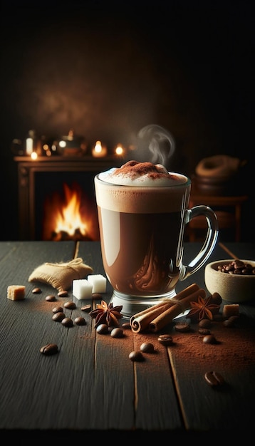 picture of a chocolate shake against a wooden backdrop