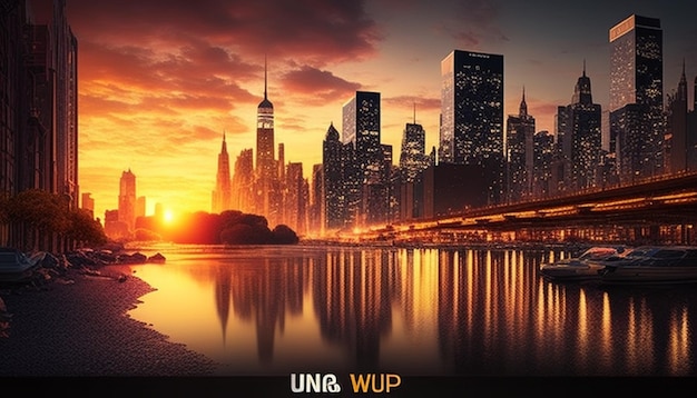 a picture of a city skyline with the word u s