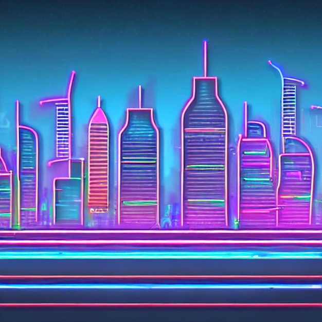 a picture of a city with a blue background with a city skyline in the background