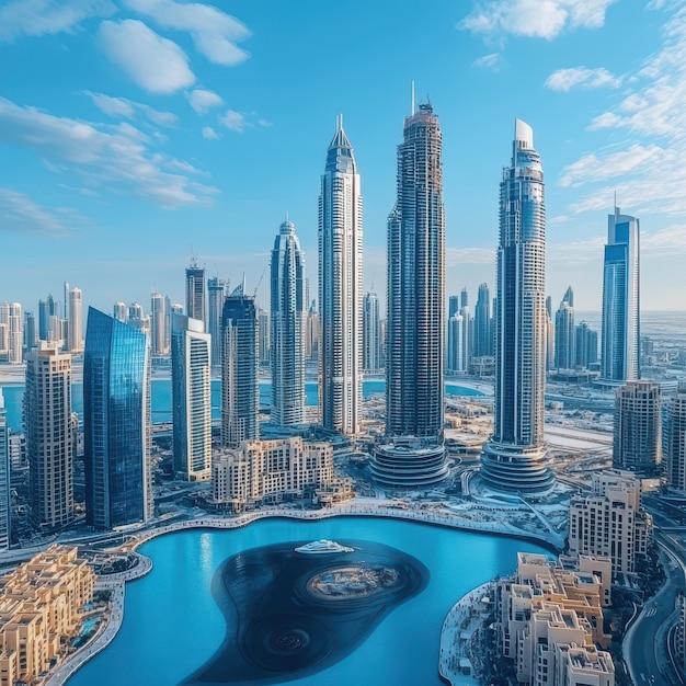 a picture of a city with a blue sky and a few clouds