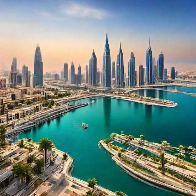 a picture of a city with a boat in the water