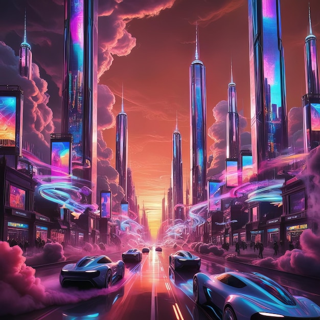 a picture of a city with cars and a sky that says quot futuristic quot