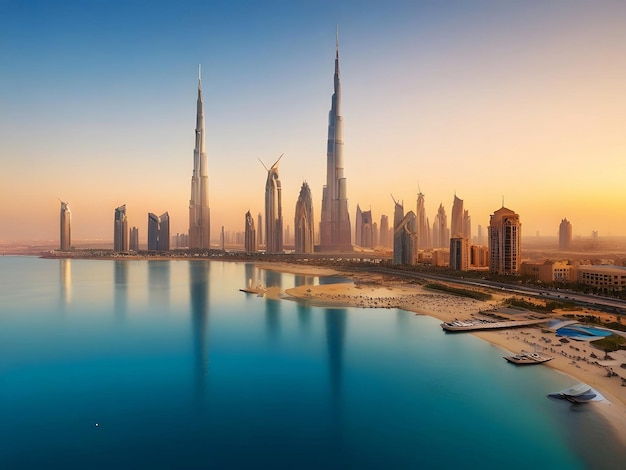 a picture of a city with a few boats and a city in the background