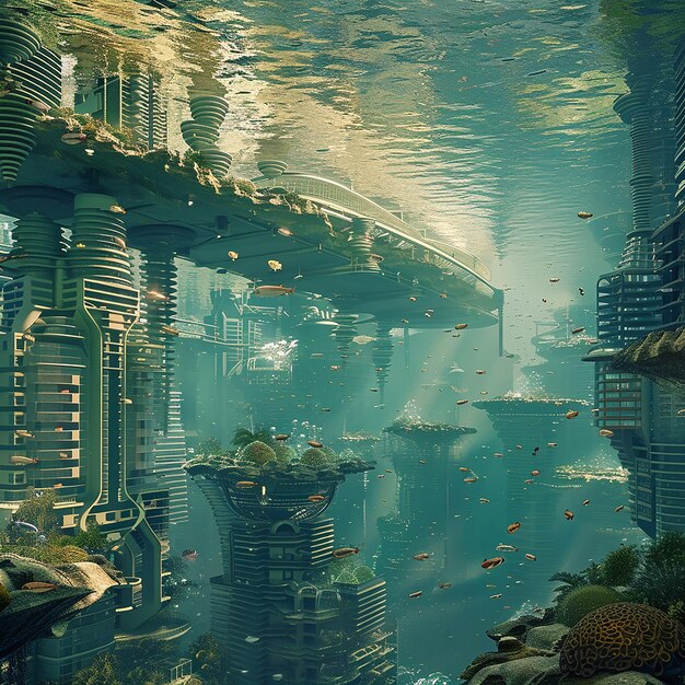 a picture of a city with a large number of fish in it