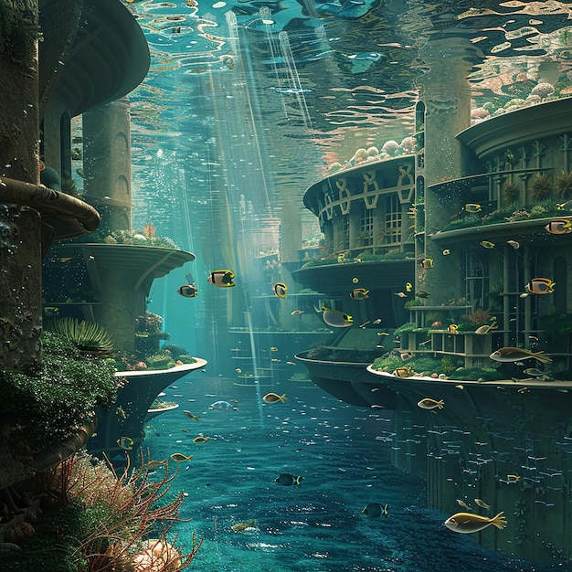 a picture of a city with a large number of fish in it