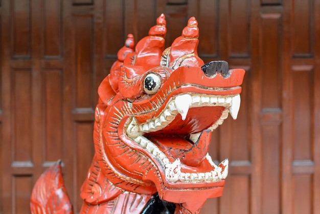 Picture of a Classic Thai Wooden Dragon Statue