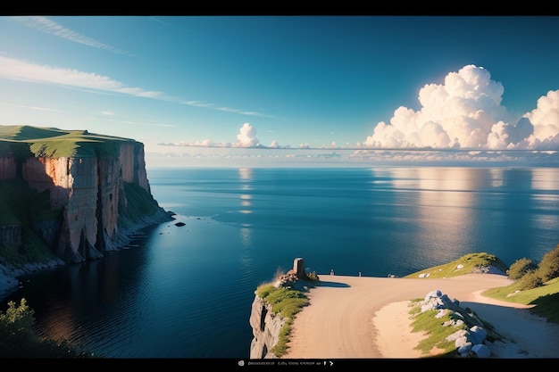 A picture of a cliff with a blue sky and clouds above it