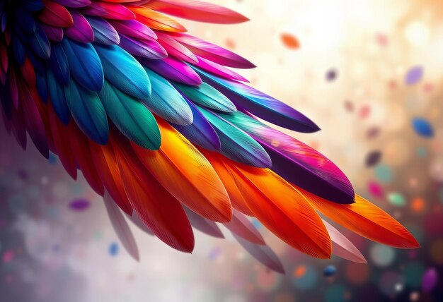 Photo picture colorful bird feathers in an abstract fantasy setting