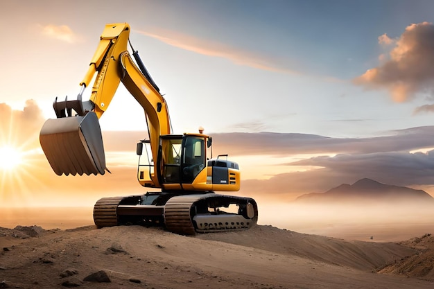 A picture of a construction machine in the desert.