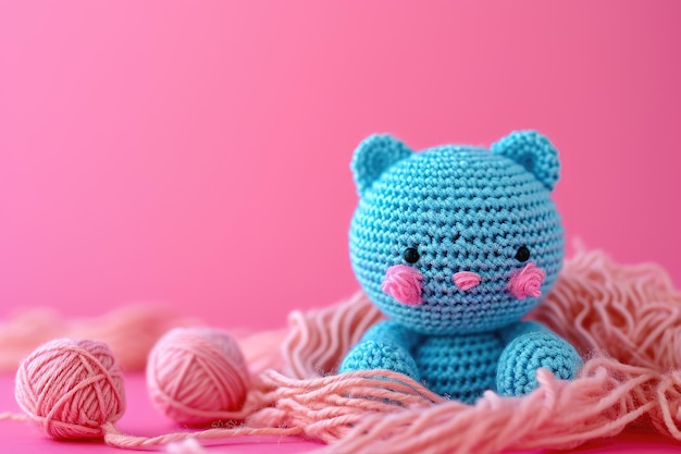 A Picture of a Crocheted Cute Bear Ai Generated