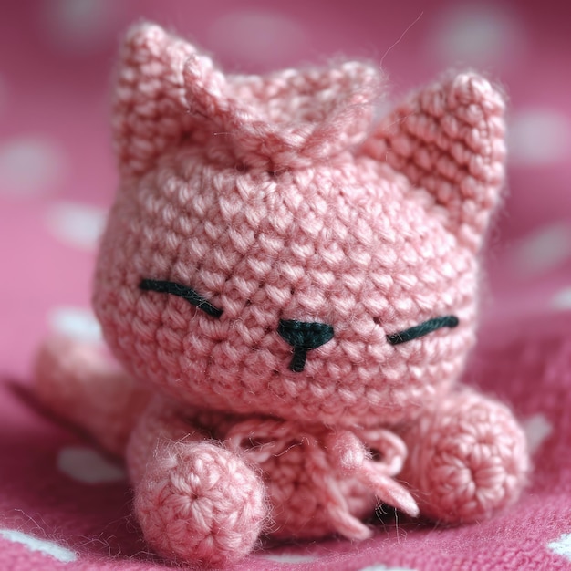 A Picture of a Crocheted Cute Cat Ai Generated