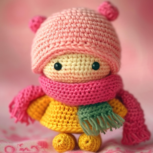 A Picture of a Crocheted Cute Girl Ai Generated