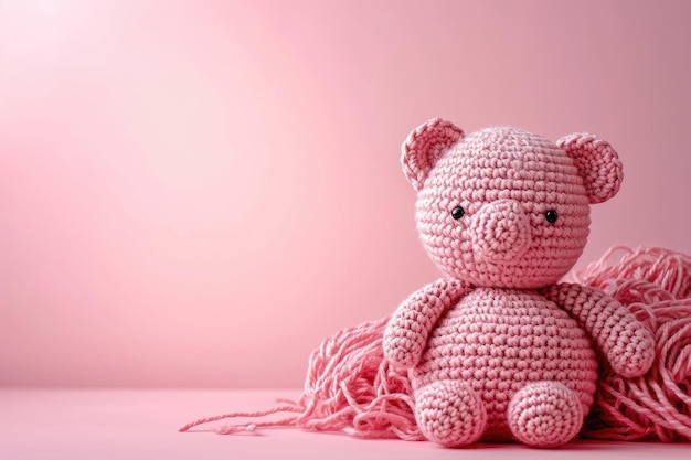 A Picture of a Crocheted Cute Pig Ai Generated