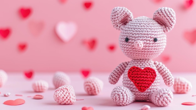 A Picture of a Crocheted Cute Pig Ai Generated