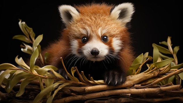 a picture curious and playful red panda in its natural habitat