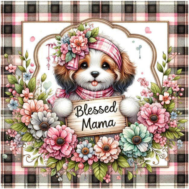 a picture of a cute puppy with flowers and the words quot happy mother quot