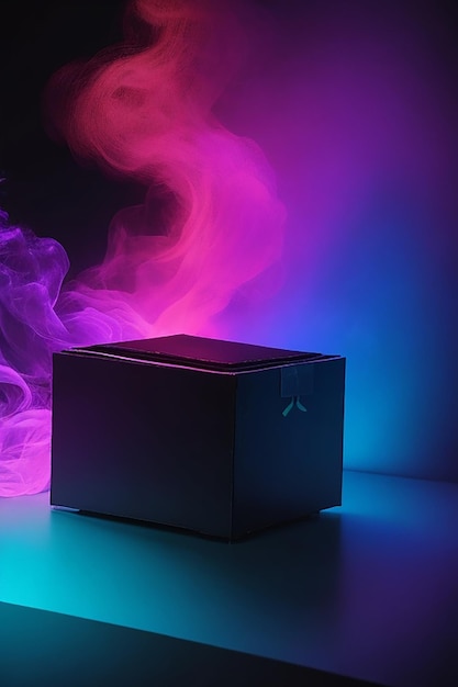 picture of a dark room and a dark smoke close up on mystery box colorful background