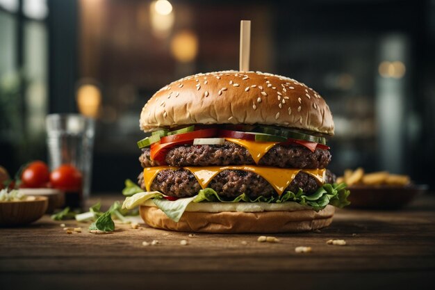 A picture of a delicious beef burger and cheese fries