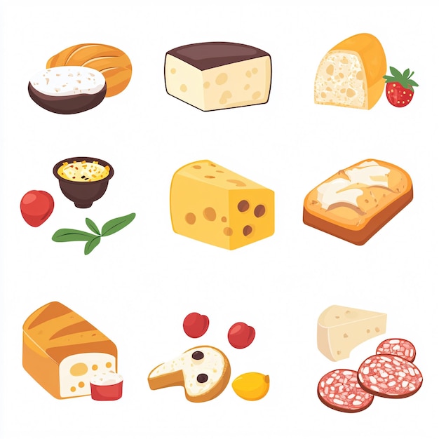 Photo a picture of different types of cheeses including cheese and raspberry