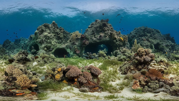 a picture of the diverse underwater terrain ranging from sandy bottoms and seagrass meadows to rock