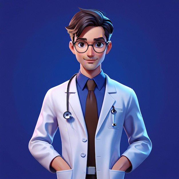 a picture of a doctor with glasses and a white lab coat