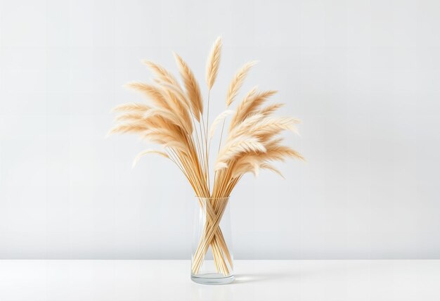 Photo picture dried pampas grass in a glass vase on a white table