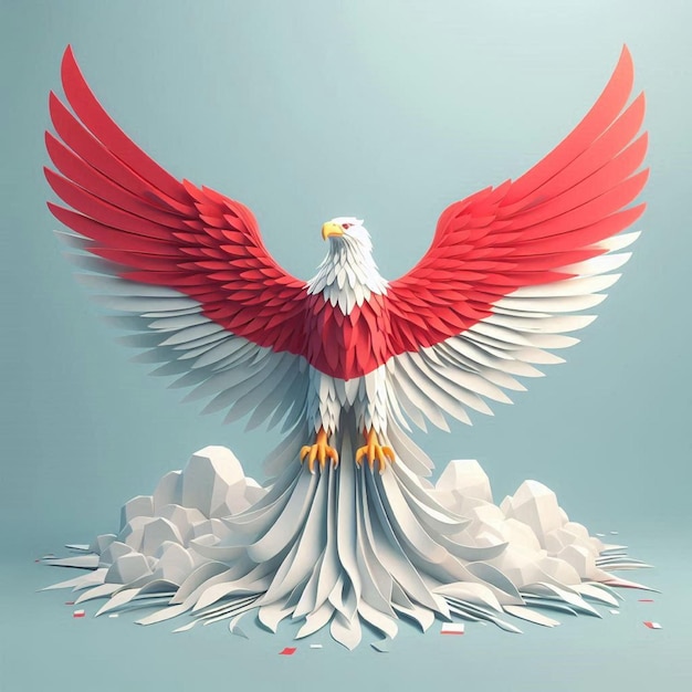 a picture of an eagle with a red and white wings