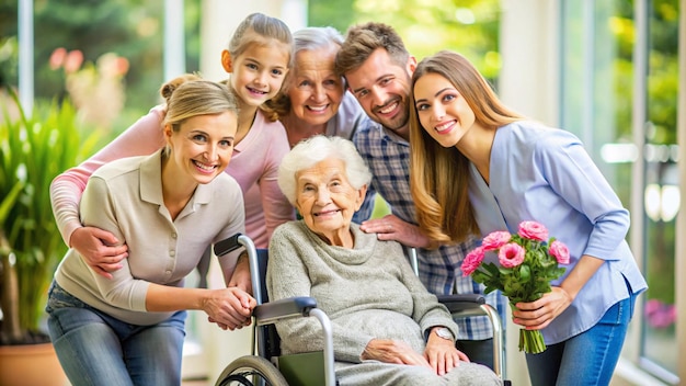 a picture of an elderly woman with a woman in a wheelchair