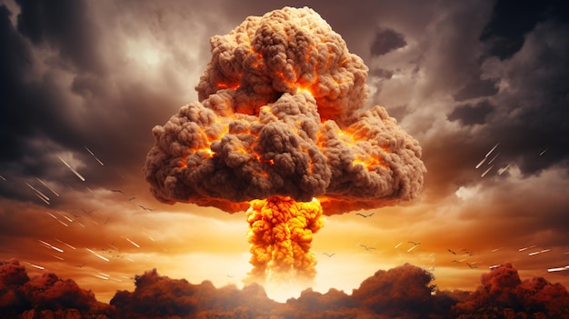 a picture of a explosion with a cloud of smoke in the background