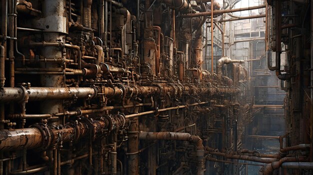 a picture of a factory with pipes and pipes in the background