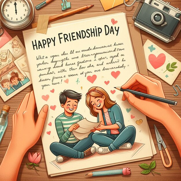 Photo a picture of a family day greetings with a book titled friendship day