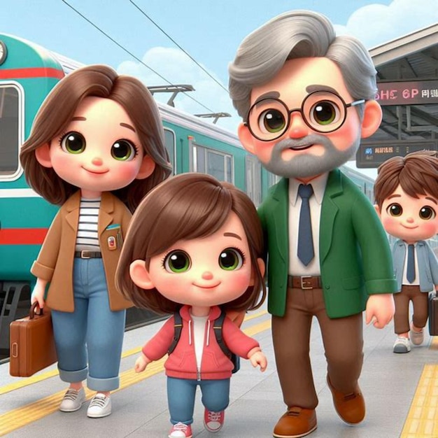 a picture of a family with a train and a sign that says quot the train quot