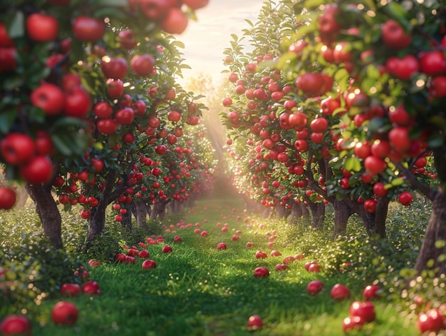 Photo a picture of a farm with a picture of a field full of apples