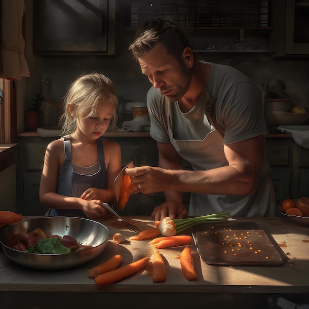 A picture of a father and child cooking together symbolizing the joy of shared experiences and pass