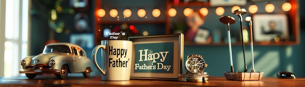 a picture of a fathers day mug with a picture frame and a picture of a fathers day poster