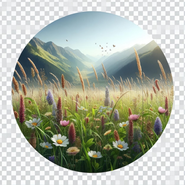 a picture of a field of flowers and a picture of a mountain