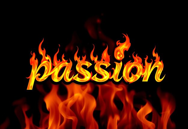 a picture of a fire with the word  passion  on it