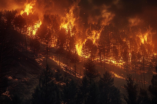 a picture of a forest fire that has been taken by a man