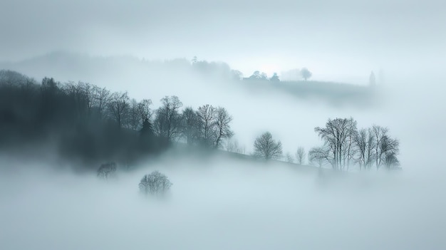 Photo a picture of a forest with trees and fog