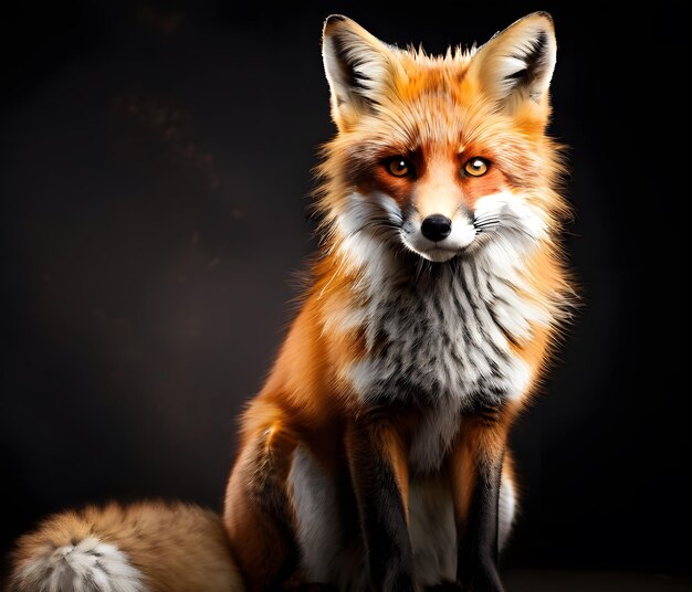 Picture of fox sitting on black background